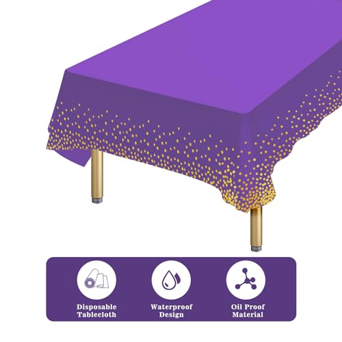 Ammbeetty 12 Pack Purple Gold Disposable Plastic Tablecloths 54x108 Inch for Parties