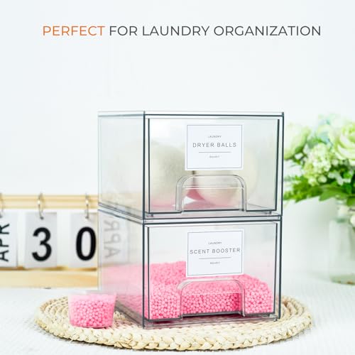 Rolheit 4 Pack Laundry Room Storage Drawers with Labels - Stackable Dryer Sheet & Pod Containers