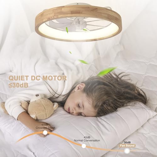 Modern 20-Inch Wooden Flush Mount Ceiling Fan with Lights & Remote - Wood-SM-FSD
