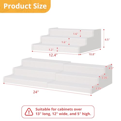 Expandable 3-Tier Bamboo Can Organizer for Pantry - Fits 24 Cans, White, 12.4-24"
