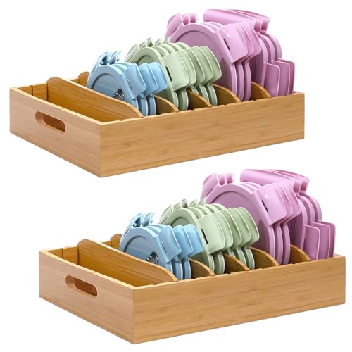 Bamboo Food Container Organizer with Adjustable Dividers - 2 Pack