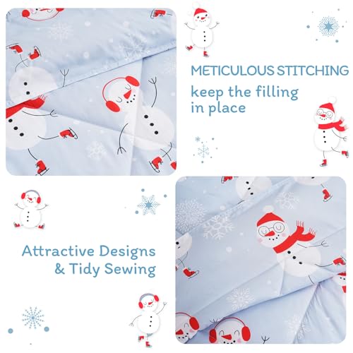 JSD Snowman Kids Comforter Set Twin Size with Pillow Sham - Blue Christmas Bedding