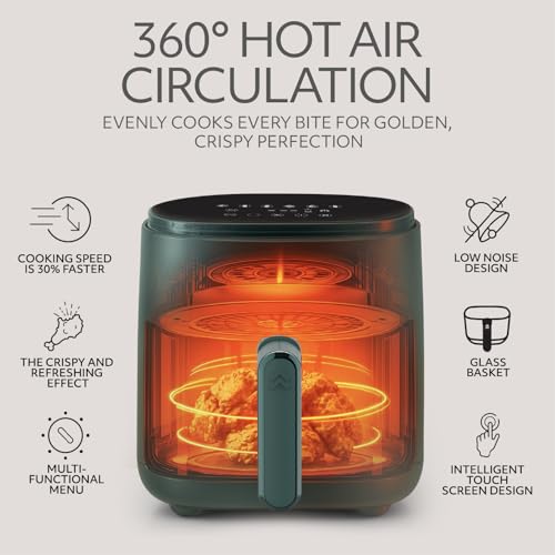 5QT Green Eco Glass Air Fryer with Digital Touchscreen, 6-in-1 Cooking