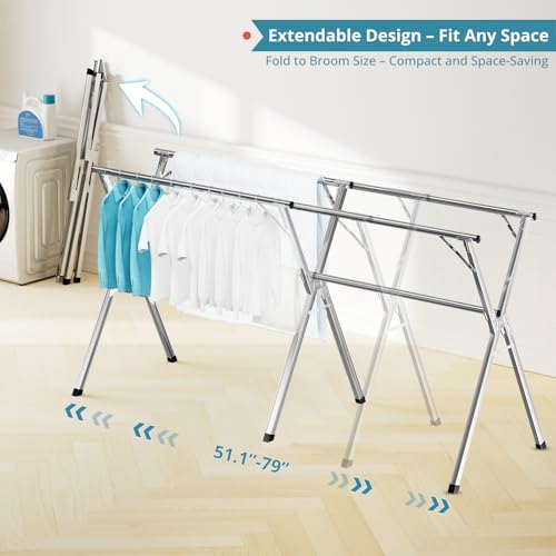79-Inch Clothes Drying Rack - Collapsible Indoor Outdoor Laundry Storage - Silver