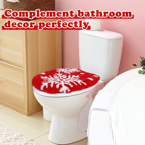 FYSUIMU Christmas Toilet Seat Cover Red White Winter Snowflake Soft