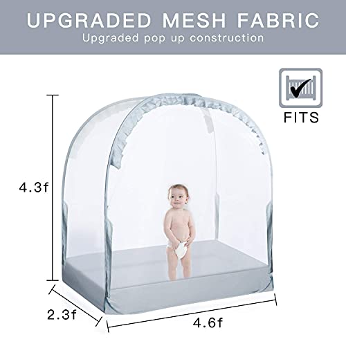 Baby Crib Tent - Mesh Canopy for Toddler Safety with Zip Opening - Gray