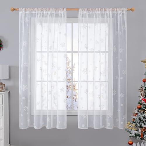 BGment Christmas Sheer Curtains 63 Inches Long 2 Panels Set,