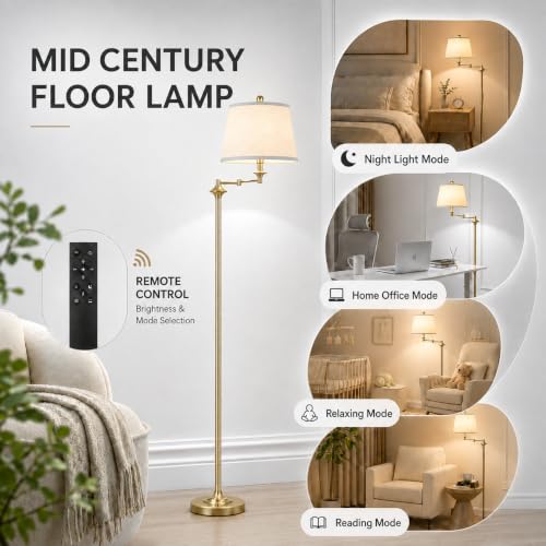 Wio-Mio Vintage Gold Floor Lamp with Adjustable Swing Arm and Remote Control