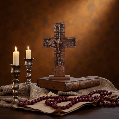 Texphw Wooden Cross Wall Decor - Christian Religious Hanging Art, 15in Retro Design, Ideal for Prayer Room & Christmas Gifts