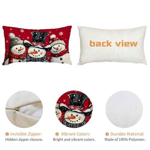 AACORS Christmas Winter Pillow Cover 12X20 Inch,Snowmen Snowflakes Decoration Holiday Farmhouse Pillow Case Decor for Home Sofa Couch (Red) AA760-12