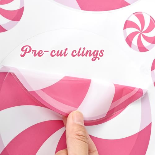Ivenf Christmas Decorations Window Clings: 8 Sheets Extra Large Lollipop Peppermint Christmas Window Clings, Cute Pink Candyland Candy Stickers Decals for Kids Home School Office Holiday Party
