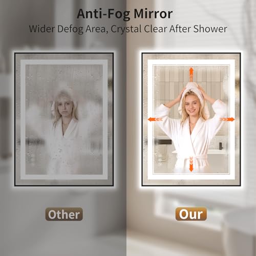 Black 24x32 Inch LED Bathroom Mirror with Lights, Anti-Fog, Dimmable & Touch Control