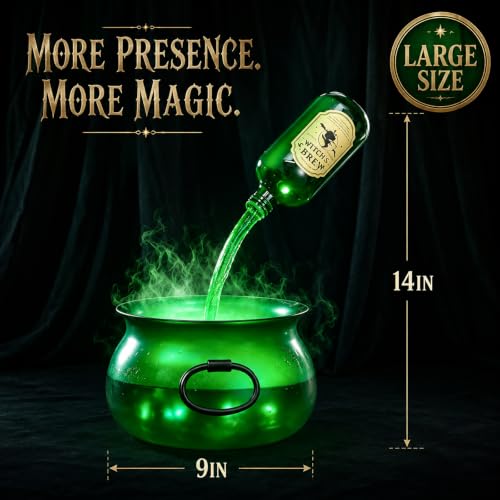 Floating Witch Cauldron with Potion Bottles & Mist Maker - Halloween Decor