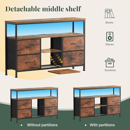 HAPPYMONT Brown 43.3 x 11.8 x 30.7 Inch LED TV Stand with Charging Station