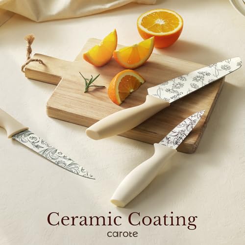 CAROTE Kitchen Knife Set, 6 Floral Knives with Blade Guards, 12-Piece