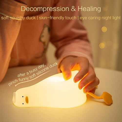 Existential Crisis Duck Lamp - Rechargeable Squishy Night Light for Kids, Lying Flat Ducky Lay Lamps, Fun Xmas Gifts for Duck Lovers, Nursery College Dorm Decor Trendy Stuff, Safe Silicone