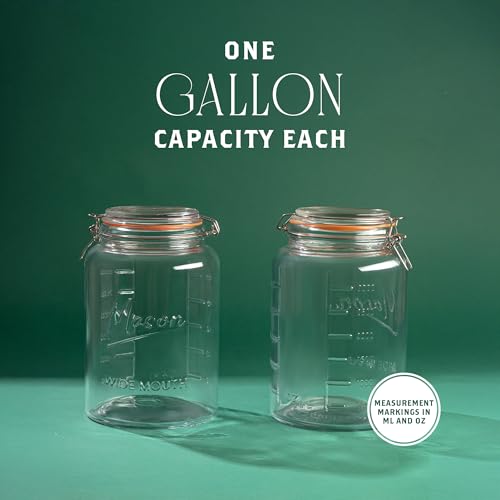 1 Gallon Glass Mason Storage Jars with Airtight Lids & Measurement Marks - 2 Pack