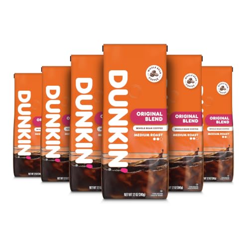 Dunkin' Original Blend Medium Roast Whole Bean Coffee - 12 Ounce Pack of 6 - Freshly Ground for Any Brew