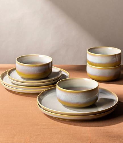 TheTerra Autumn Haze 12-Piece Ceramic Dinnerware Set for 4 - Plates & Bowls