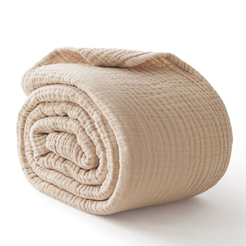 Cotton Muslin Blanket for Adults - 6-Layer California King 120x90 Beige - Breathable & Soft