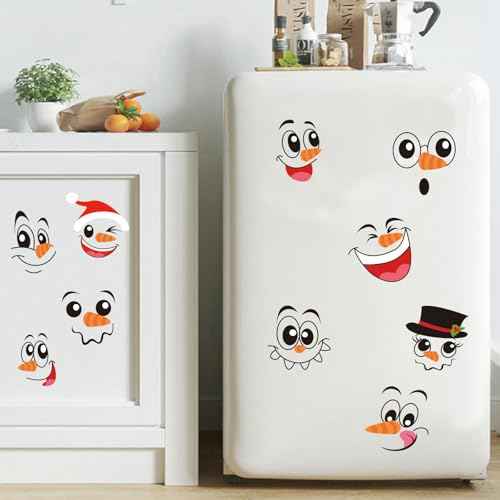CCINEE 36pcs Snowman Face Stickers for Craft, Christmas Snowman Face Decals Self Adhesive Face Stickers for Holiday Craft Cup Window Xmas Ball Glass Wall Kitchen Decorations