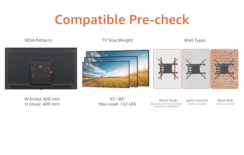 Amazon Basics Full Motion Articulating TV Wall Mount for 32-86 Inch Screens, Horizontal Post Leveling, Black