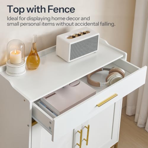 HOOBRO White & Gold 5-Tier Shoe Cabinet with Drawers - Large Wooden Entryway Organizer