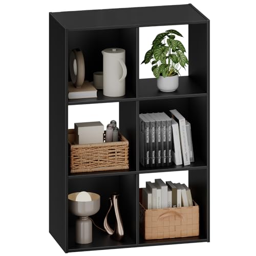 Sweetcrispy Black 6-Cube Storage Organizer - Modular Bookcase Shelf, Deep Black, 36"L
