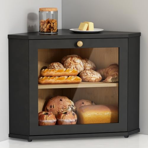 Goozii Double Layer Corner Bread Box - Black 2-Tier Countertop Storage