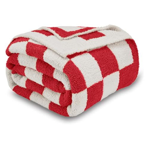 CozeCube Reversible Checkered Knit Throw Blanket 50x60in Christmas Red