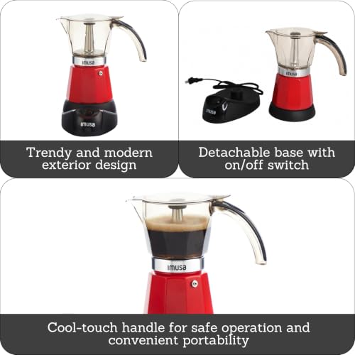 Electric Espresso Coffee Maker 3 or 6 Cups with Cool-Touch Handle - Red