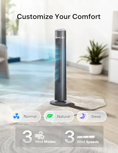 Black 40-Inch Bladeless Tower Fan with Remote, 3 Modes & Timer