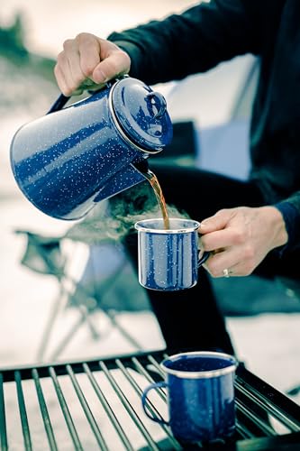 Stansport Blue Enamel Percolator Coffee Pot & 4 Mug Set - Outdoors