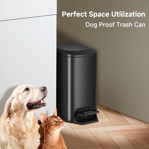 TIPGO Small Bathroom Trash Can with Lid Soft Close, 1.6 Gal, Matte