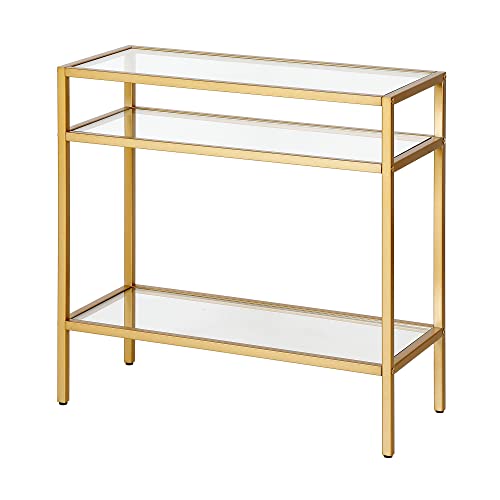 Gold 24-Inch Side Table with Glass Top - Nightstand End Table