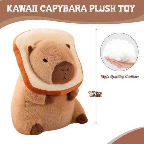 12 Inch Cute Capybara Plush Kawaii Soft Capybara Plush Doll Pillow with Bread Capybara Stuffed Aniamls Toys for Girls Kids Adults Birthdays Valentines Gift (Capybara Plush for Kids)