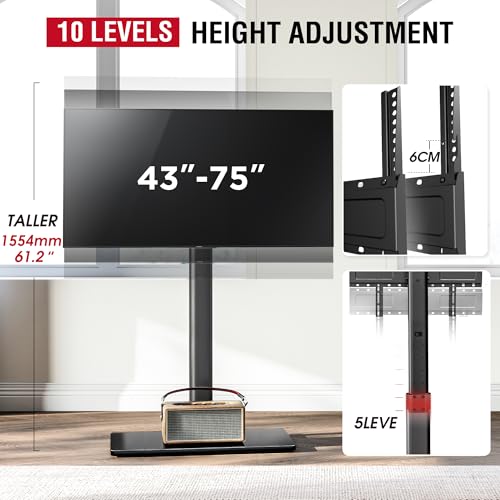 AOKCOS Black Swivel & Height-Adjustable TV Floor Stand for 43-75 Inch TVs - Extra Tall Corner Mount