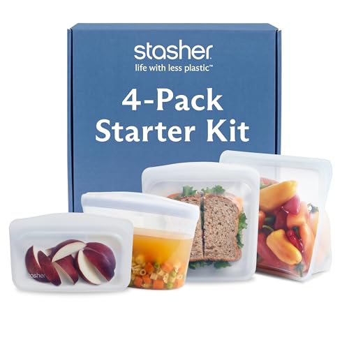 Reusable Silicone Food Storage Bags 4-Pack Starter Kit - Clear