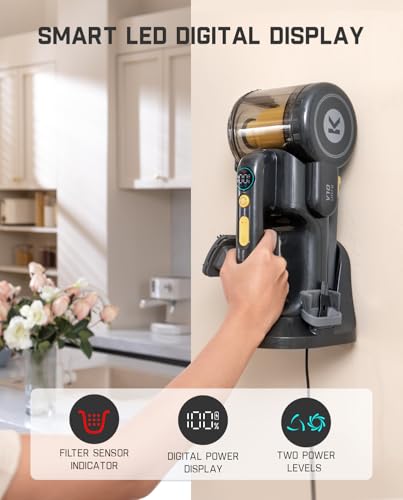 Cordless Handheld Vacuum Cleaner with 17kPa Suction, Foldable Design, Charging Base, Smart LED Display