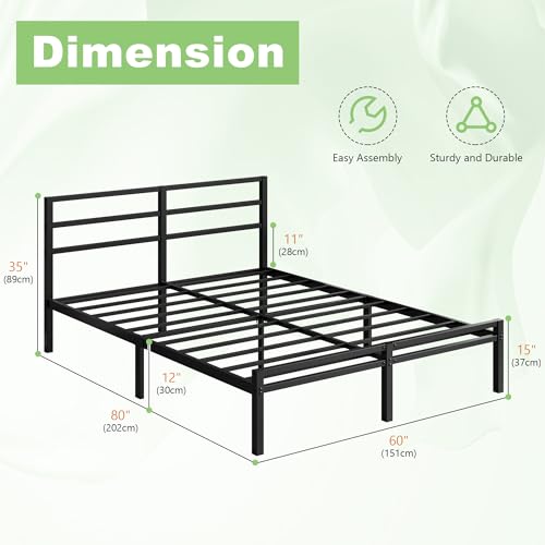 Queen Bed Frame with Headboard and Footboard - 12 Inch Metal Platform Bed, Stable & Easy Assembly - Black