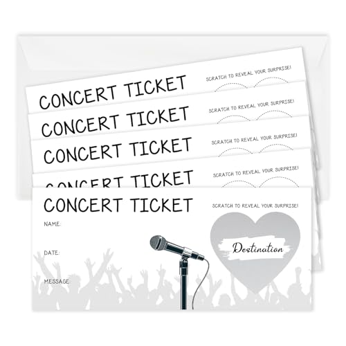 Ltazhyi 5 Set Gray Surprise Scratch & Reveal Concert Tickets 3.5 x 8 in DIY Gift