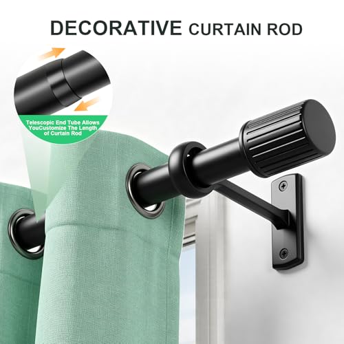 Taoberfuli Extra Long Black Curtain Rod 32-240 Inches Heavy Duty Adjustable Metal Drapery Pole with Finials