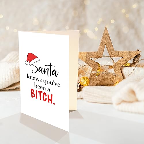 Bitch Christmas Card for Her - Funny Snarky Card for Bestie Sister, Santa Knows You've Been A Bitch