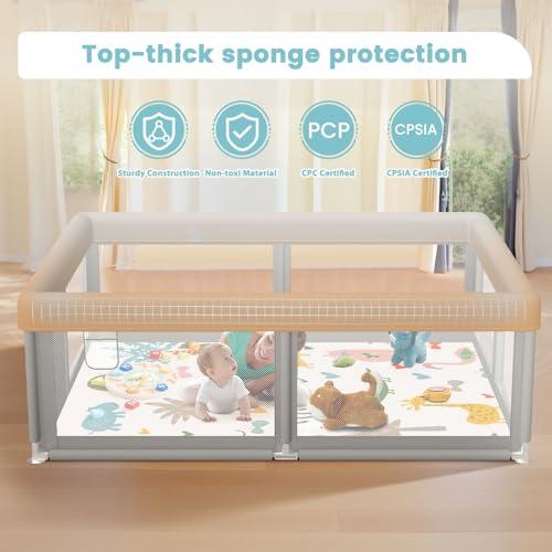 Baby Playpen with Mat and Ocean Balls - 50x50 Inch Safe Toddler Play Yard
