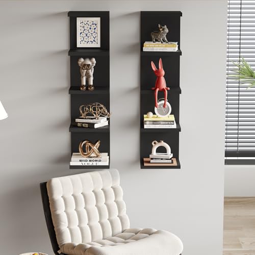 LitaEther 5-Tier Black Floating Wall Shelf Set of 2 - Modern Display Storage