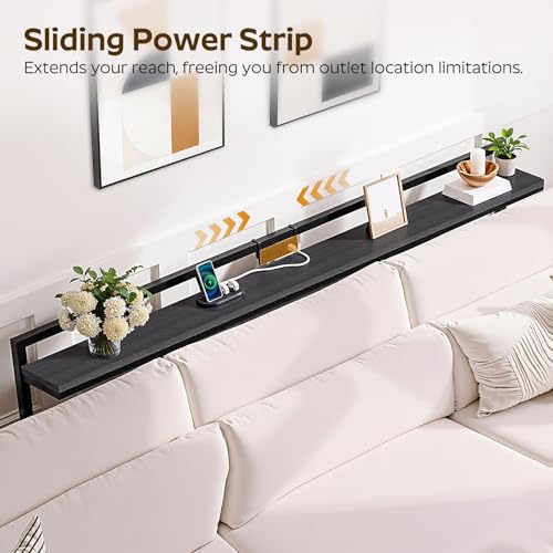 Narrow Console Table with Adjustable Height and Power Outlets - Black, 78.7"