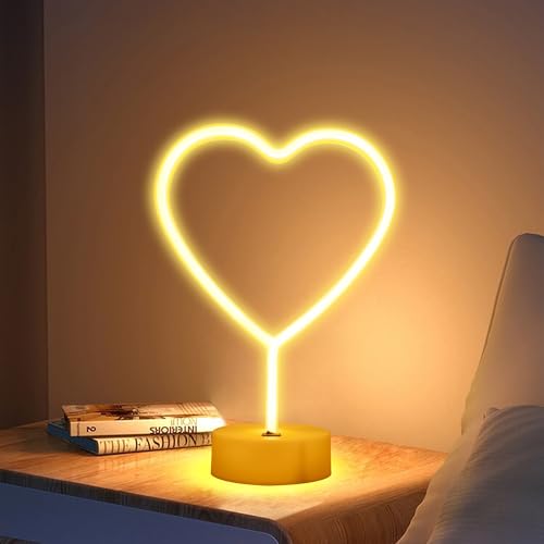 LED Heart Shaped Neon Night Lights Warm White Neon Lamp USB & Battery Powered Hanging Wedding Sign Novelty Indoor Lamps Decor Birthday Party Christmas Party Kids Room Living Room Bedroom or Bar