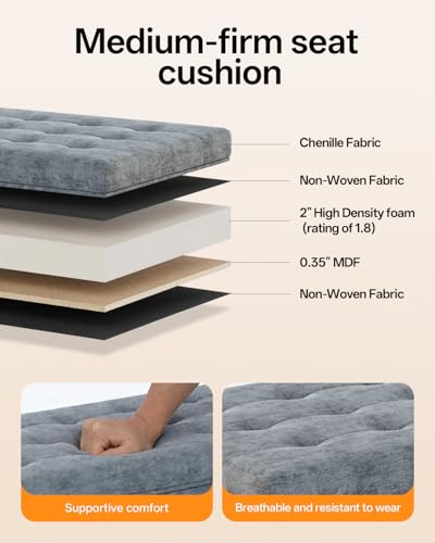 Chenille Storage Ottoman Bench Gray 43.5"W x 15.7"D x 15.7"H with Metal Frame