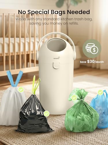 Odor-Locking Baby Diaper Pail with Dual-Barrier Seal - Beige, No Special Bags Needed