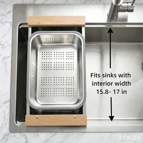 Stainless Steel Over Sink Colander & Dish Basin Set - Fits 15.8-17in Sinks